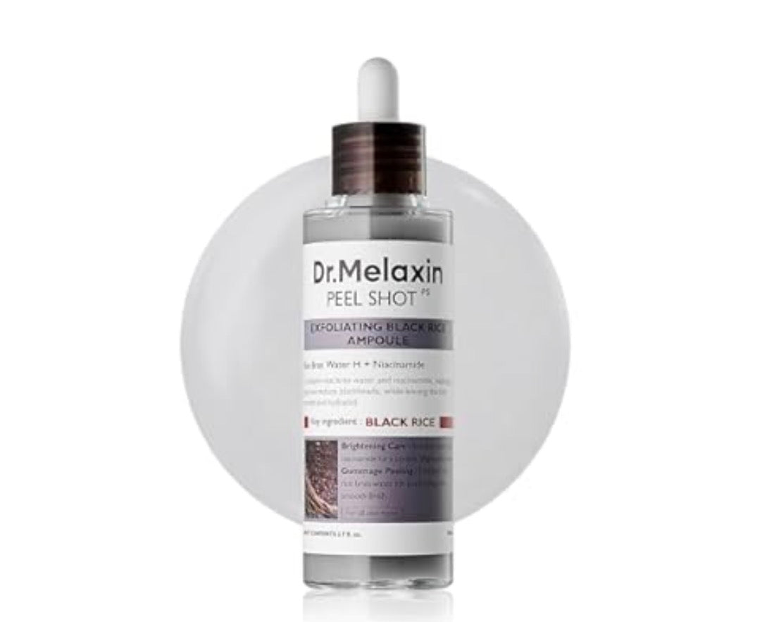 Dr.Melaxin Peel Shot Exfoliating Black Rice Ampoule 2.7 Fl.oz - Rice Water AHA BHA Niacinamide Serum For Dead Skin Cells, Blackheads And Pores, Glass Skin Glow, Korean Skin Care Exfoliant