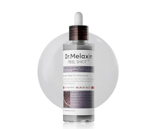 Dr.Melaxin Peel Shot Exfoliating Black Rice Ampoule 2.7 Fl.oz - Rice Water AHA BHA Niacinamide Serum For Dead Skin Cells, Blackheads And Pores, Glass Skin Glow, Korean Skin Care Exfoliant