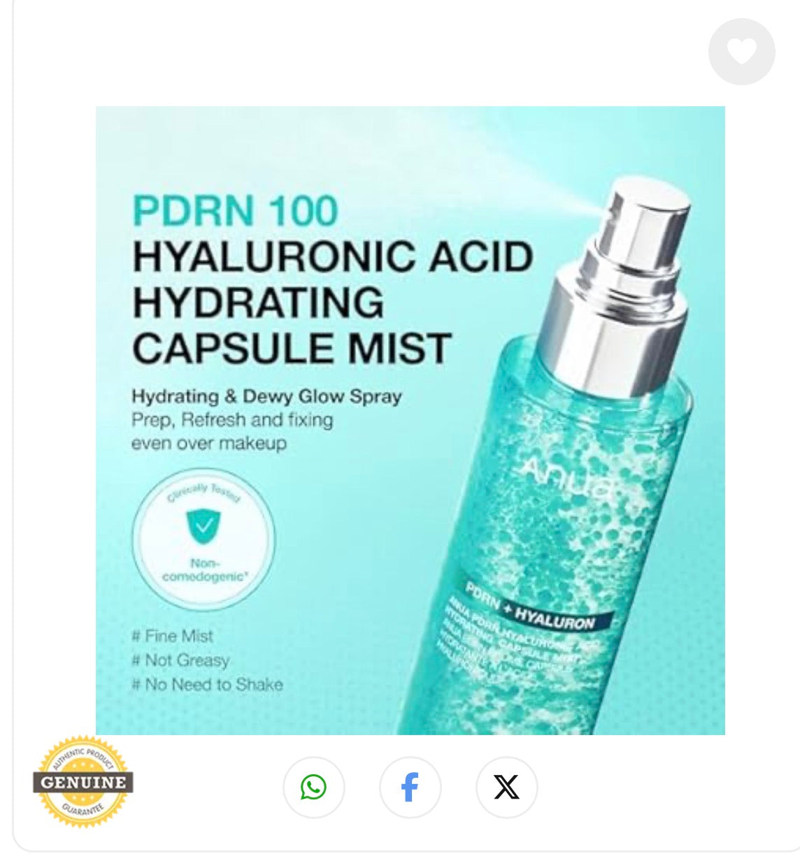 ANUA PDRN Collagen Glow Facial Serum Spray, Hydrating Face Mist, Hyaluronic Acid, Dewy Glass Finish, All Skin Types, Instant Plumping Hydration, Firming Care, Korean Skincare, 3.38 Fl Oz