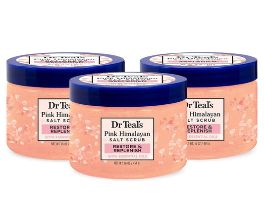 Dr Teal's Pink Himalayan Salt Body Scrub, Restore & Replenish with Pure Epsom Salt & Essential Oils, 16 oz
