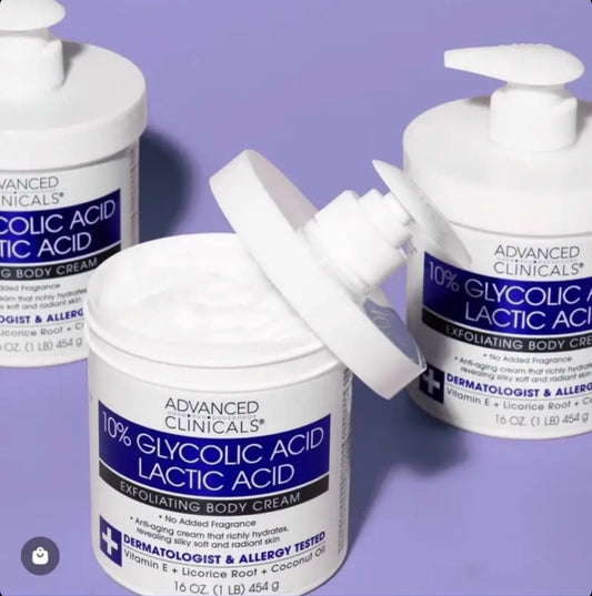 Advanced Clinicals 10% Glycolic Acid Lactic Acid Exfoliating Body Cream 454g