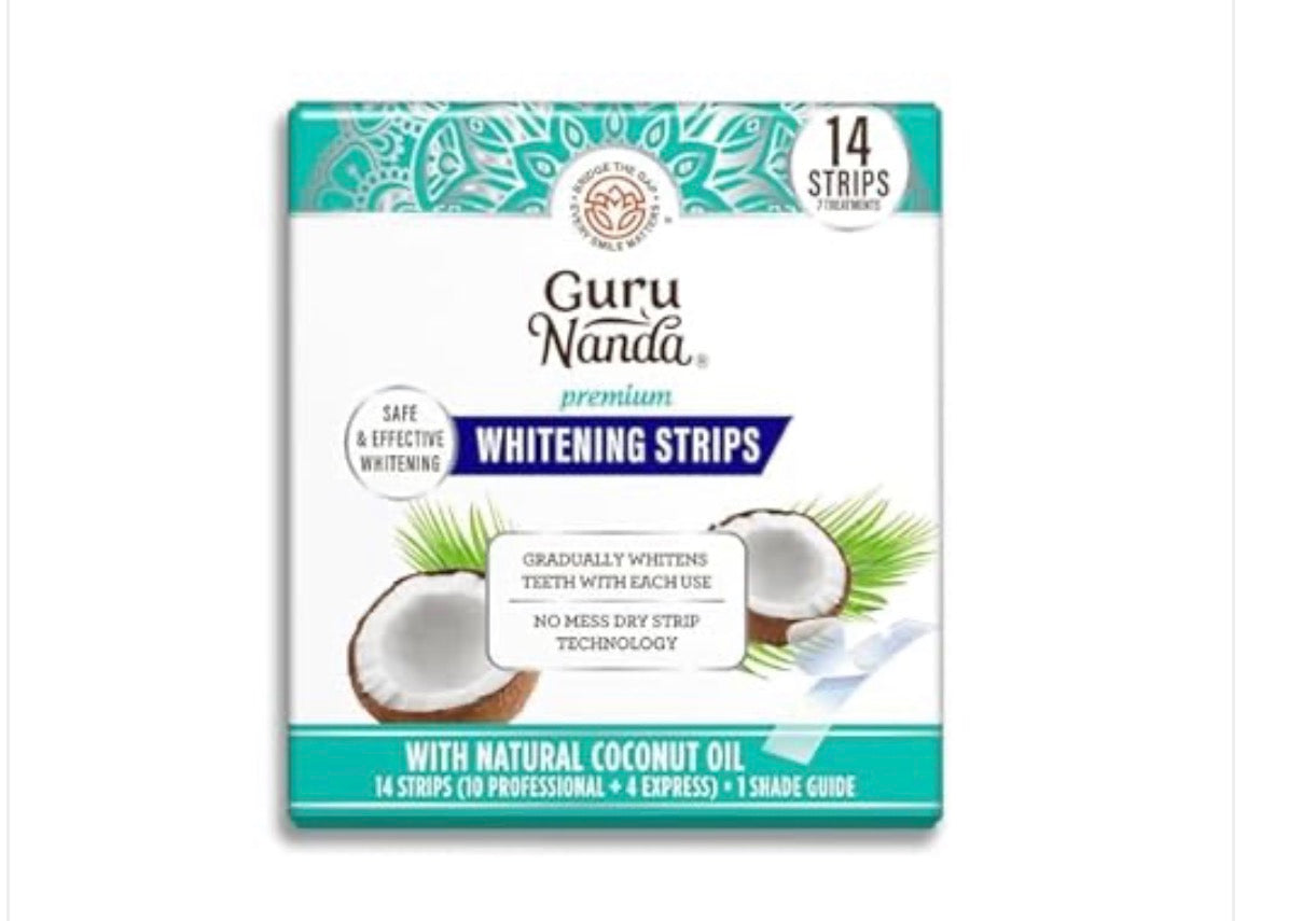 GuruNanda Teeth Whitening Strips Kit - 7-Day Treatment With Non-Slip, Dry Strip Technology - Whitening Designed With Care For A Brighter Smile