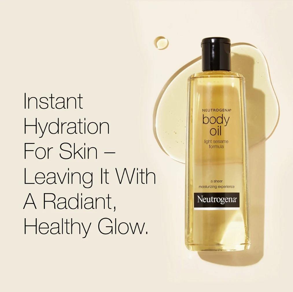 Neutrogena Body Oil Light Sesame Formula, Dry Skin Moisturizer & Hydrating Body Massage Oil